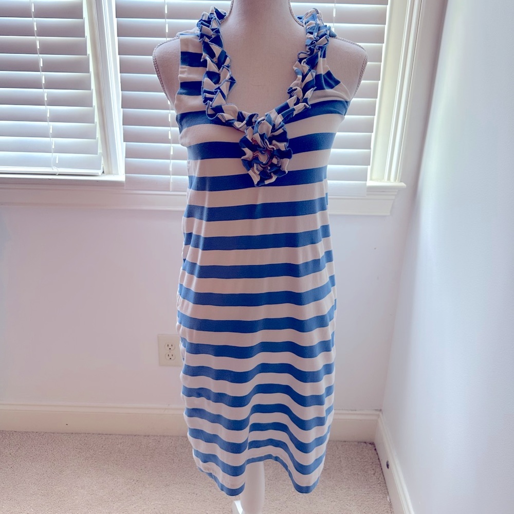 Blue and White Striped Kate Spade ruffle top dress size S